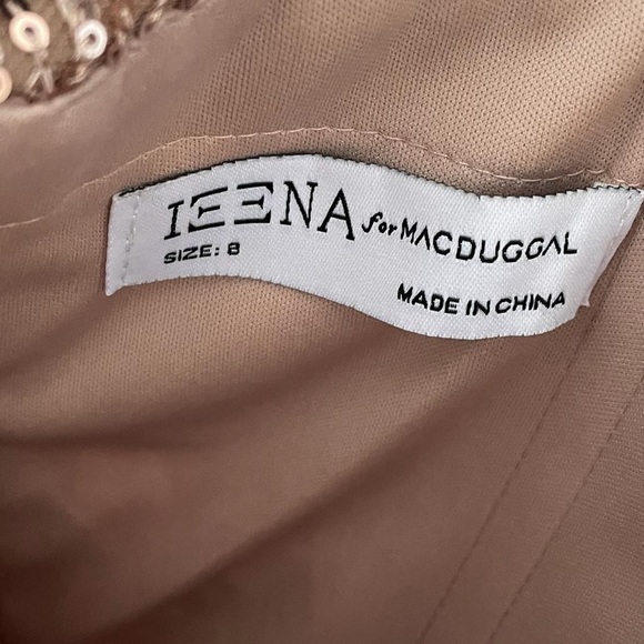 Nwt Ieena for Mac Duggal Sequined Drop Shoulder Faux Wrap Gown in Copper - Picture 12 of 15